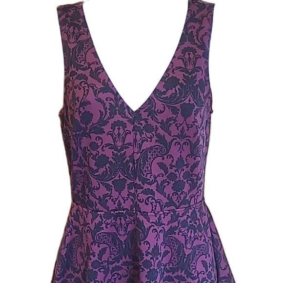 Forever 21 Mini A-line Skater Dress Floral Damask Print V-Neck Stretch Cocktail - Picture 9 of 16